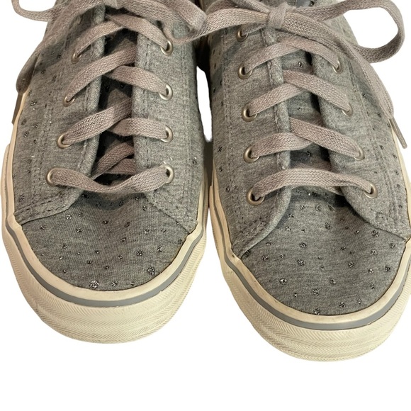 Keds Gray Canvas Silver Metallic Dots Lace Up Sneaker Shoes Sz 7.5 - Picture 2 of 11